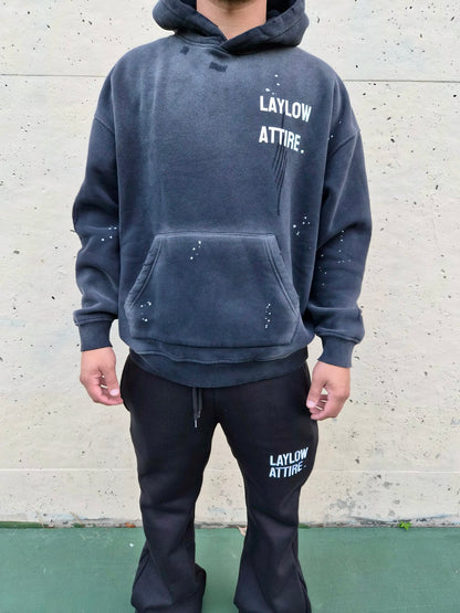 Vintage Wash Frayed Fleece Hoodie - 360 GSM