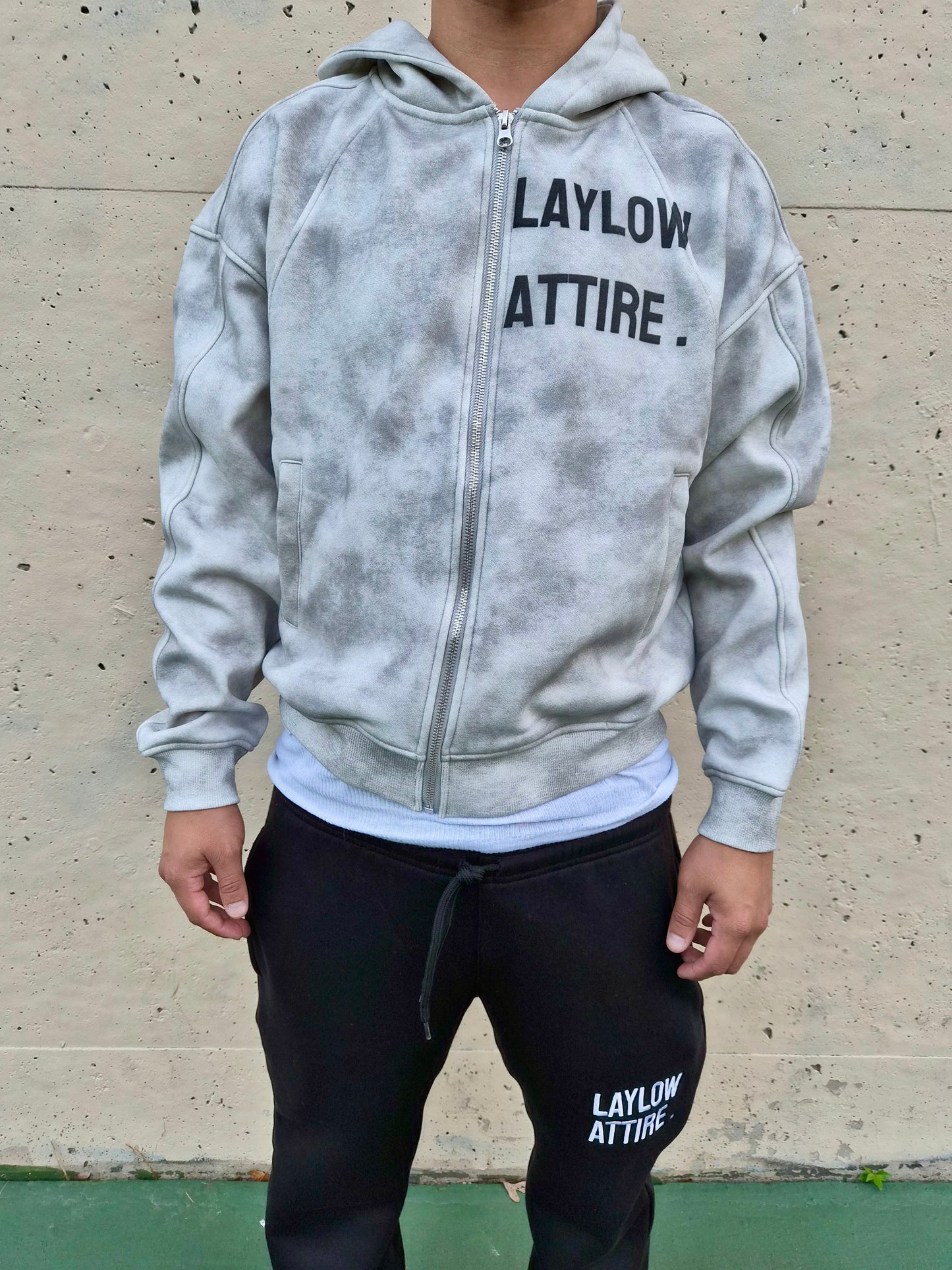 “Slight Crop” Dirty Washed Boxy Zip-up Fleece Hoodie