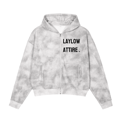 “Slight Crop” Dirty Washed Boxy Zip-up Fleece Hoodie