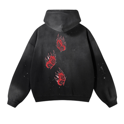 Vintage Wash Frayed Fleece Hoodie - 360 GSM