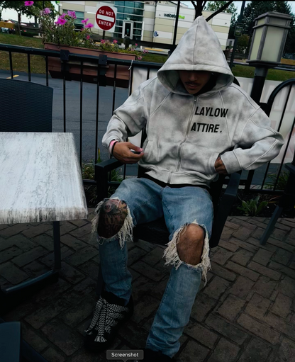 “Slight Crop” Dirty Washed Boxy Zip-up Fleece Hoodie