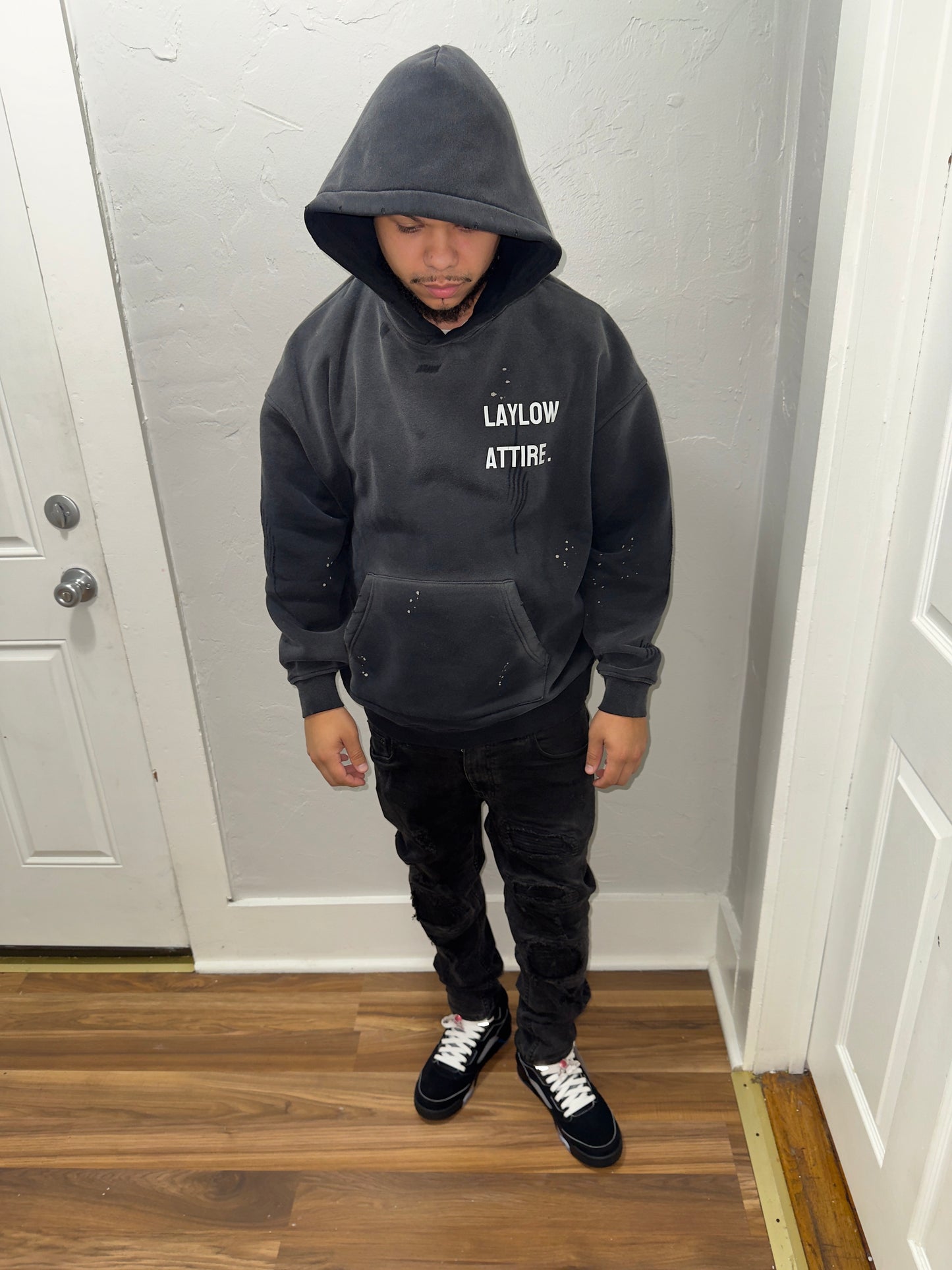 Vintage Wash Frayed Fleece Hoodie - 360 GSM