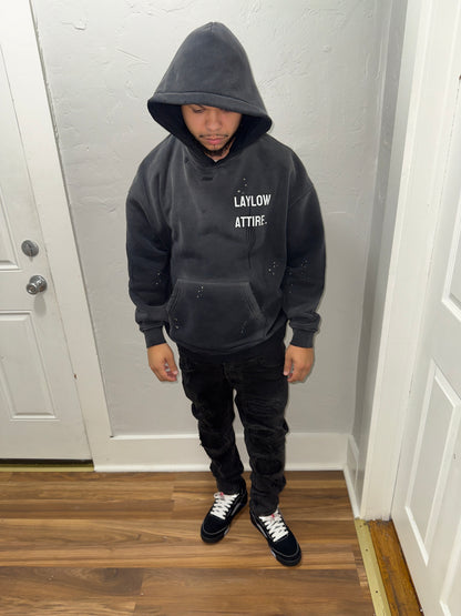 Vintage Wash Frayed Fleece Hoodie - 360 GSM
