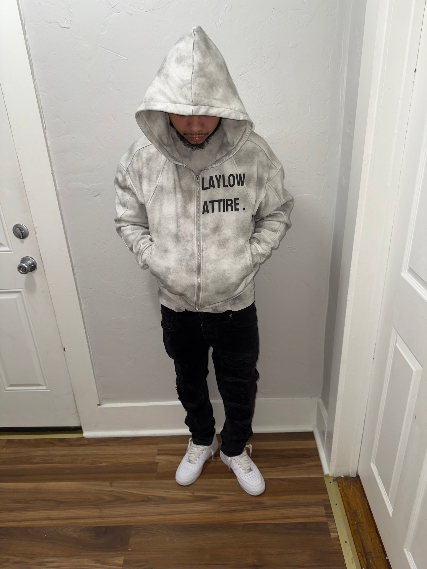 “Slight Crop” Dirty Washed Boxy Zip-up Fleece Hoodie