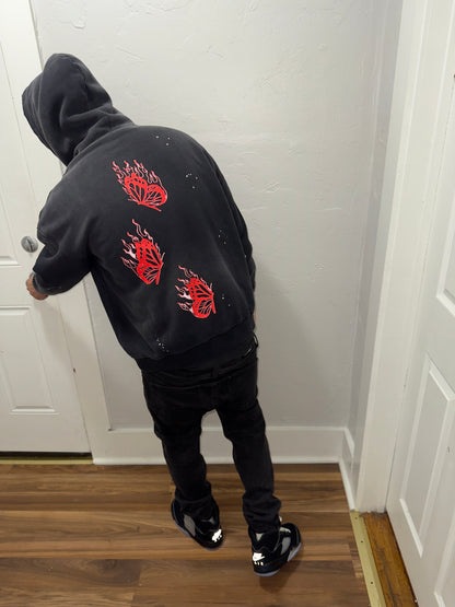 Vintage Wash Frayed Fleece Hoodie - 360 GSM